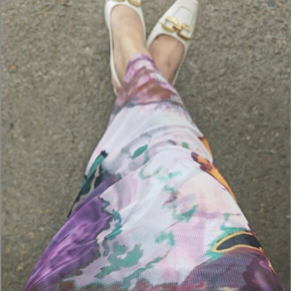 Idle /Artistic Watercolor Mesh Mock Neck Maxi Dress XL - Picture 1 of 5